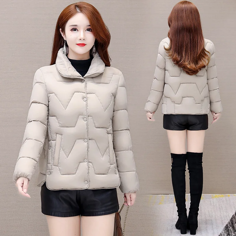 2022 New Korean Short Stand Collar Foreigned Middle aged Cotton Suit Women's Casual Little Cotton Coat Winter Dress Little Man