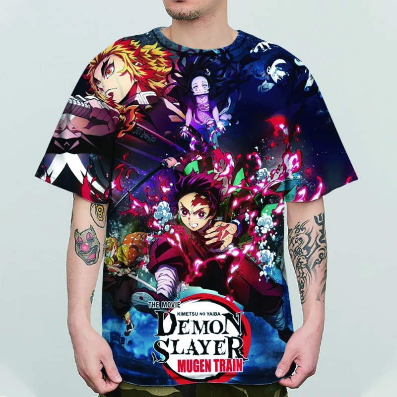 

2022 Summer New Harajuku Passionate Japanese Anime Demon Slayer 3D Printing T-shirt Popular Boy Men's Shirts Fashion