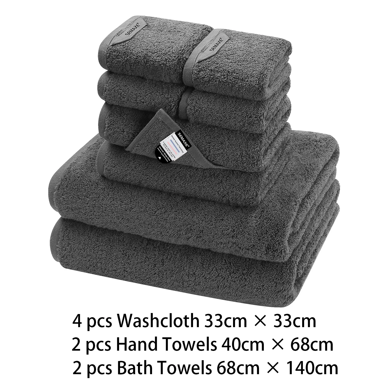 

Наборы полотенец SEMAXE из 100% хлопка [550GSM] Ультрамягкие однотонные впитывающие цвета с подвесной петлей для отеля/спа/тренажерного зала/ванной комнаты/ (4/8/12 шт.)