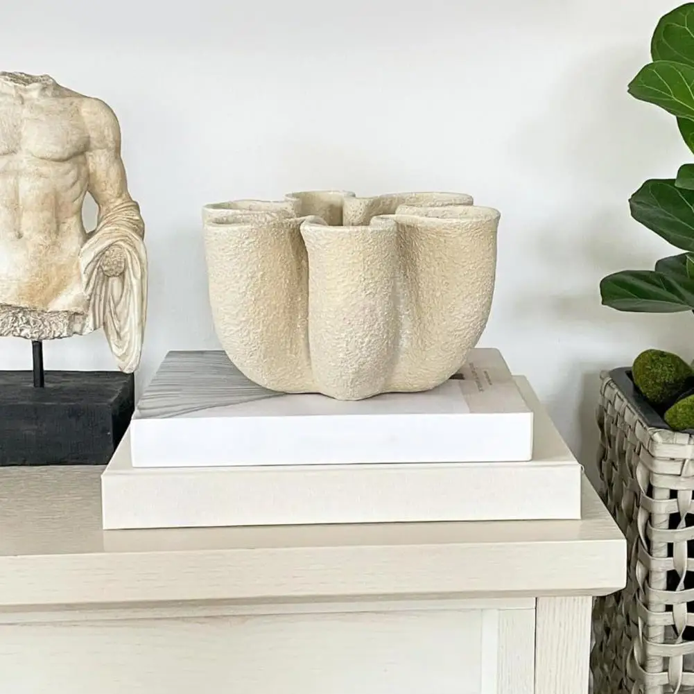 

Flower Pot Stylish Fluted Vases Decorative Bowls Shatterproof Sculptural Flowerpot Decorations for Coffee Tables Bookshelves