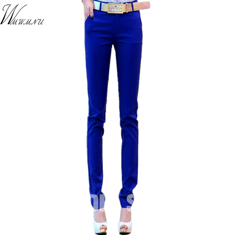 

Женские весенние брюки, повседневные облегающие Капри, офисные узкие брюки с высокой талией, брюки-карандаш, синие корейские уличные спорти...