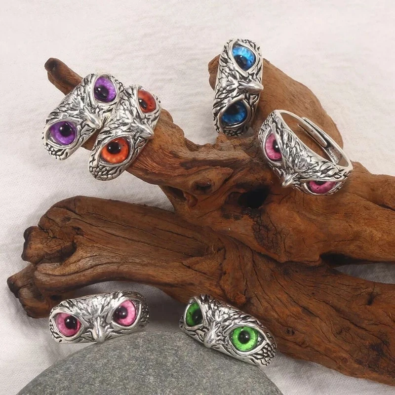 

Charming Fashion Owl Ring Vintage Man and Women Alloy Blue Eyes Owl Ring Versatile Argent Adjustable Creativering Ring