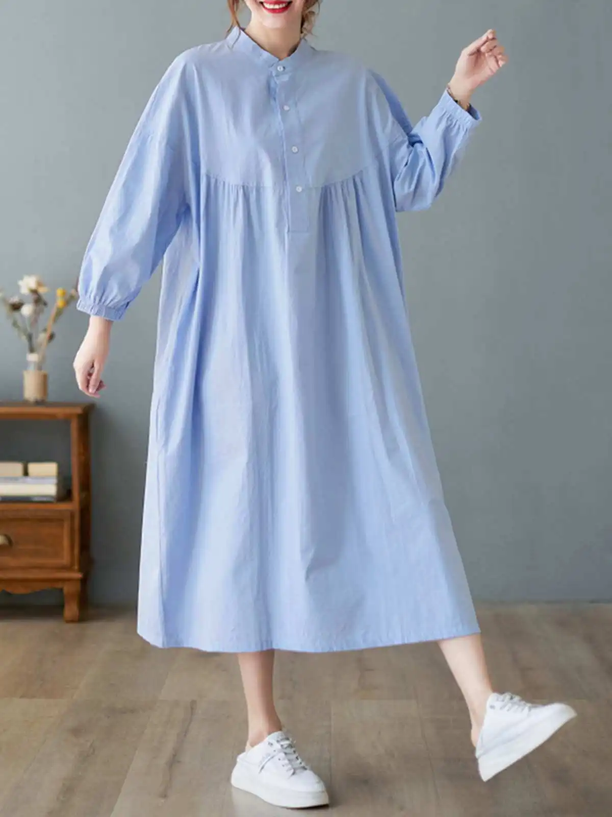 

2022 весеннее Повседневное платье макси, женское модное однотонное платье ZANZEA в стиле ретро, рабочее мешковатое ТРАПЕЦИЕВИДНОЕ ПЛАТЬЕ, празд...