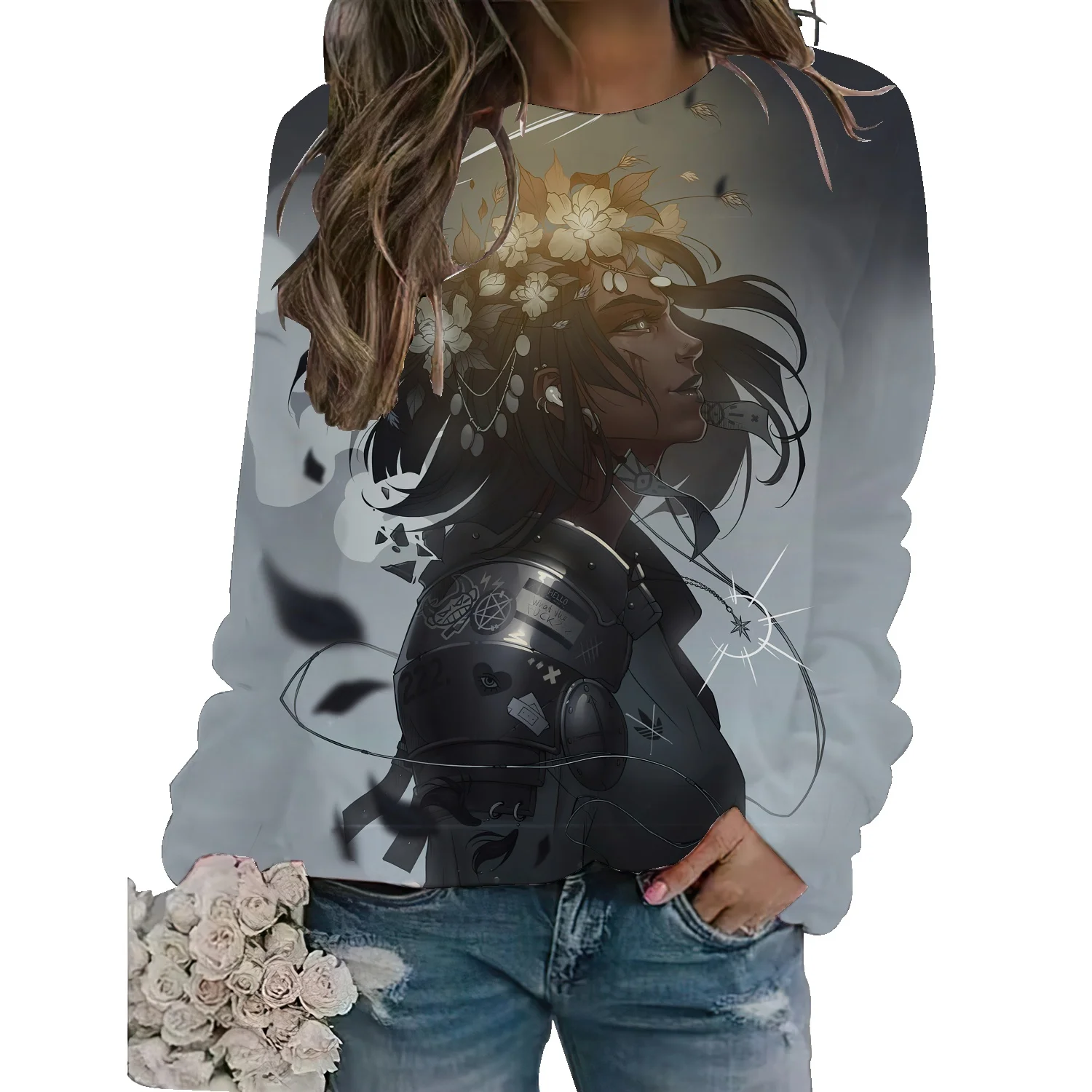 

American high street Hold me tender, hold me tight printed round neck sweater women's thin section loose ins lazy coat top