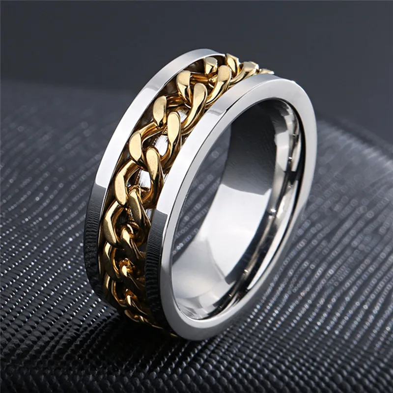 New Cool Stainless Steel Rotatable Couple Ring High Quality Spinner Chain Rotable Rings for Women Man Punk Jewelry Party Gift