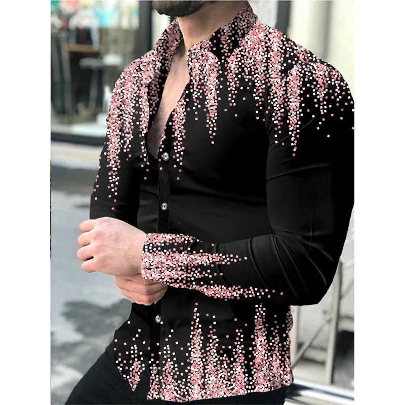 

High Quality Fashion Spring Men's Oversized Long Sleeve Shirt Club Wear Casual Cardigan Stripe Print Men's Shirt Ropa Hombre 4XL