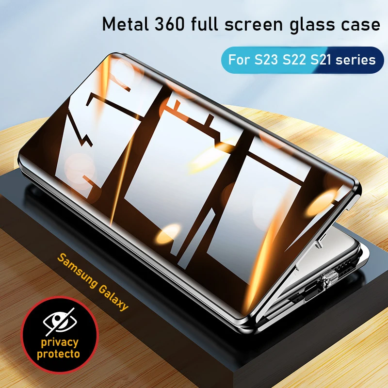 

For Samsung Galaxy S23 S21 S22 Ultra Case 360°Screen Sealed Anti peeping privacy sunglasses glass Metal Magnetic Ultrathin cover