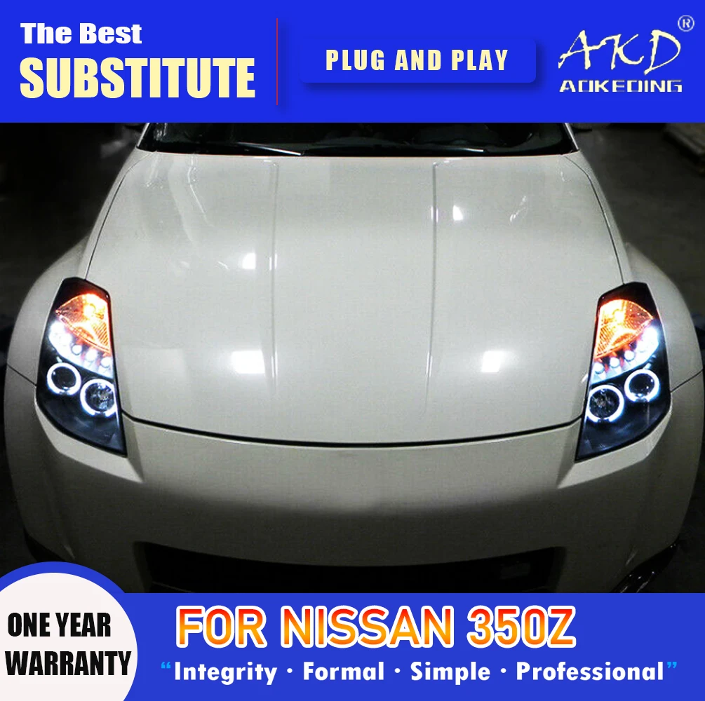 Фото AKD тюнинг автомобильных фар для Nissan 350Z 2003-2008 фары светодиодсветодиодный 350Z DRL ходовые огни Bi-Xenon Beam Противотуманные фары с ангельскими глазка... №3