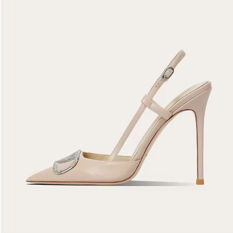 

Женские туфли на высоком каблуке, серебристые туфли с V-образной пряжкой и острым носком, туфли на тонком каблуке, французские сандалии Baotou, новинка 2023