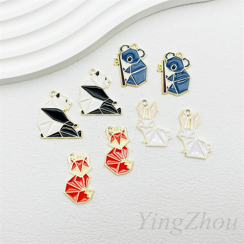 10pcs Specially Designed Panda Fox Drop Oil charms Alloy Pendant DIY Phone chain Key chain necklace