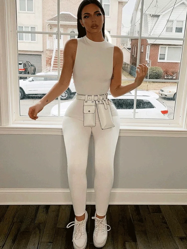Ladies Sexy Club Wear Y2K Clothes Sleeveless O-Neck Bodycon Skinny Zipper Jumpsuit Women Sporty Streetwear Romper Fall Outfits