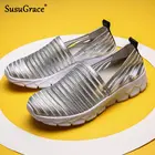 Роскошные блестящие туфли Susugrace для женщин, золотистые, серебристые летние туфли на плоской подошве, женские повседневные Модные Легкие уличные женские туфли для спортзала