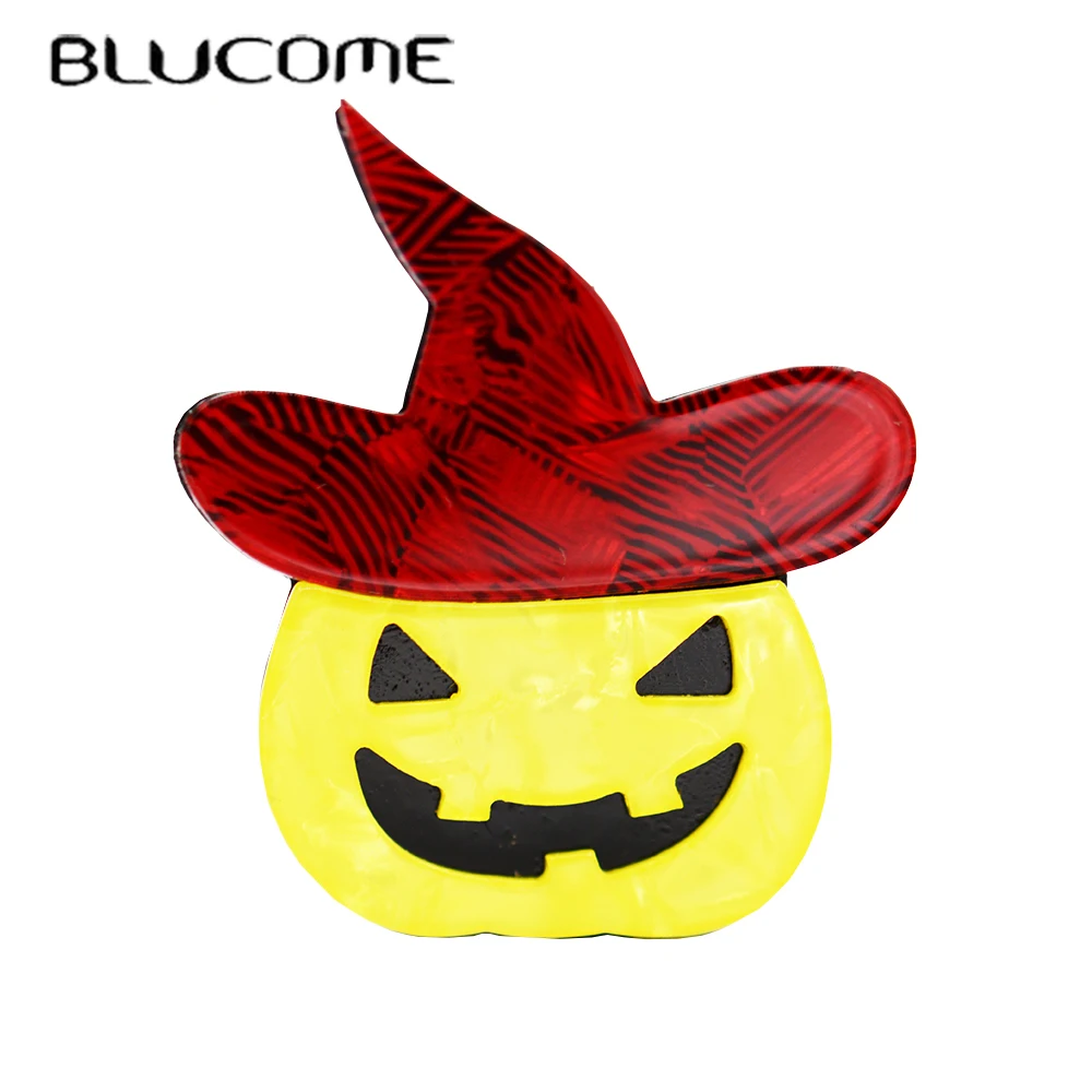 

Blucome Christmas Acrylic Brooches Yellow Pumpkin with Hat Corsage for Women Men Children Suit Scarf Hat Pins Kids Holiday Gifts