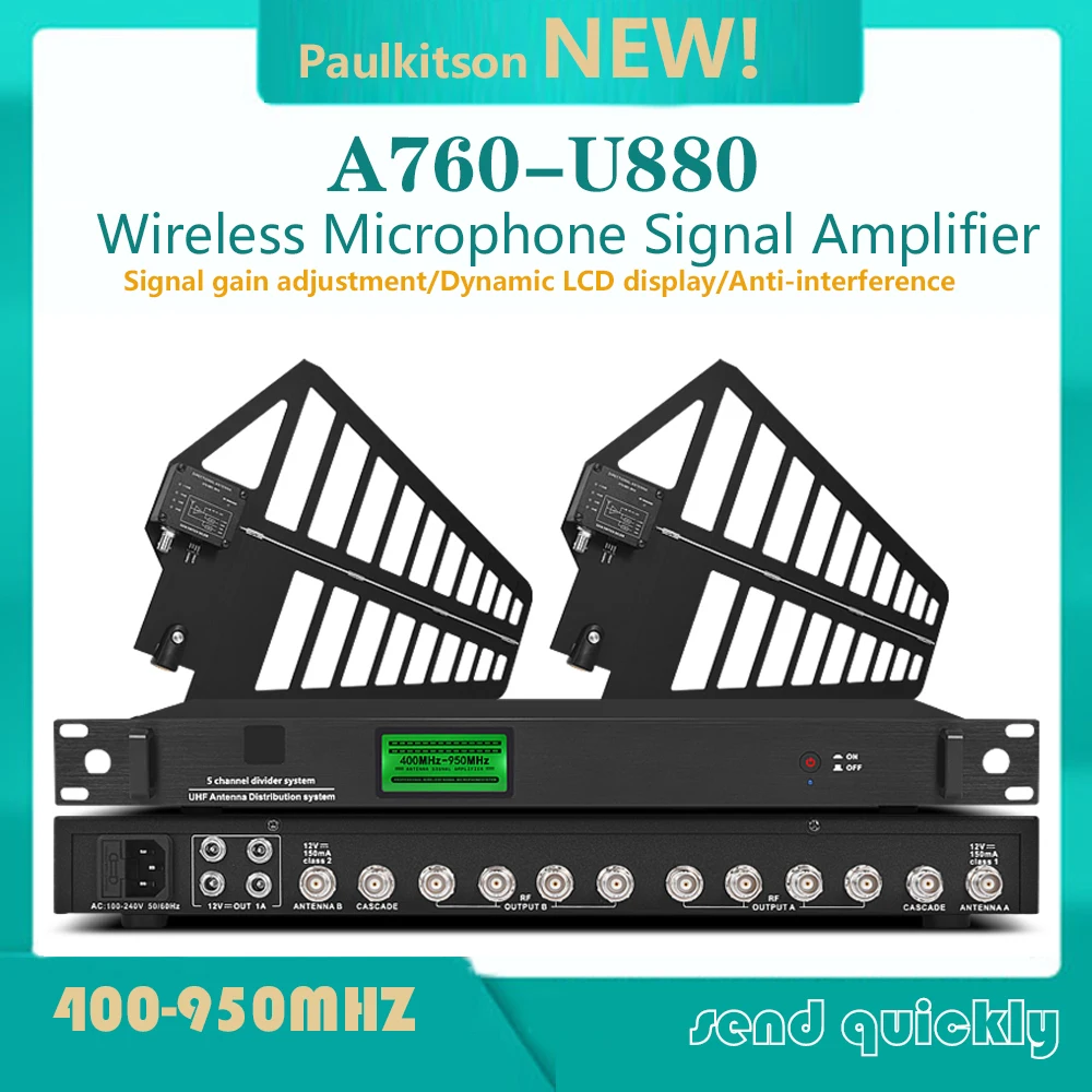 Paulkitson A760-U880 Antenna Distributor System 5 Channel Signal Splitter Amplifier Wireless Microphone Signal Booster Amplifier enlarge