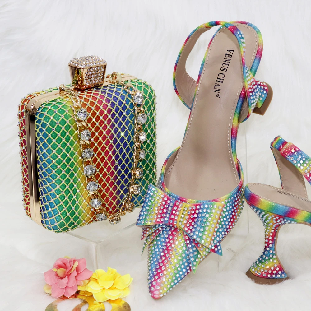 

Высокое качество, Радужный цвет, Африканский дизайнерский цвет, соответствует итальянскому дизайну, обувь вечерние с комплектом сумок