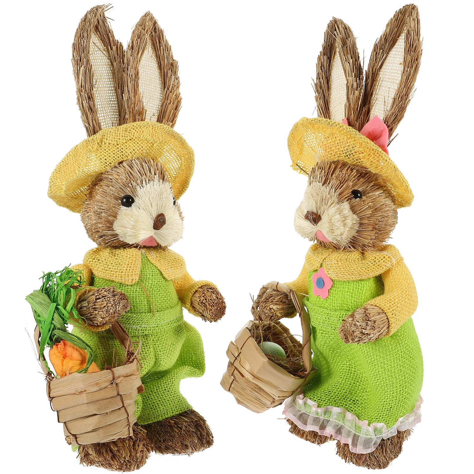 

2 Pcs Handmade Straw Rabbit Bunny Ornament Hand Woven Bunny Decor Cartoon Sisal Easter Bunny Cotton Hand Woven Rabbit Ornament