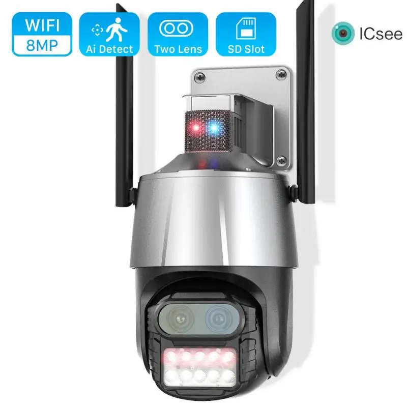 

8MP 4K PTZ IP Camera Dual Lens 8X Zoom Audio Outdoor WiFi Camera Motion Detection Police Light Alarm CCTV Video Surveillance Cam