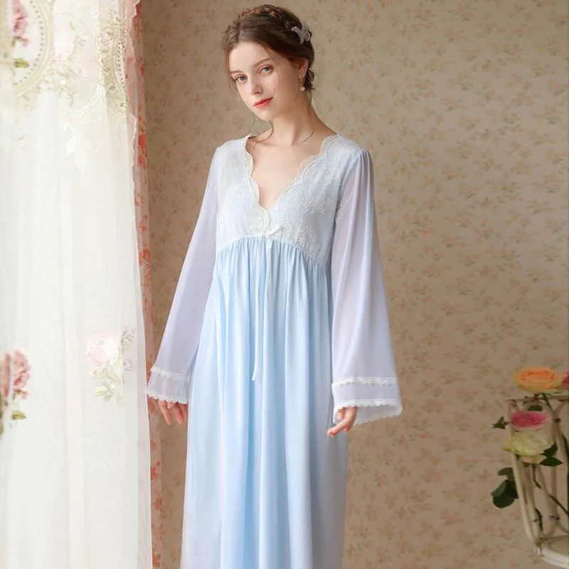 

Roseheart Women Homewear Blue Pink Cotton Sexy Sleepwear Nightdress Lace Bow Nightwear Nightgown Homewear Night Gown Dress