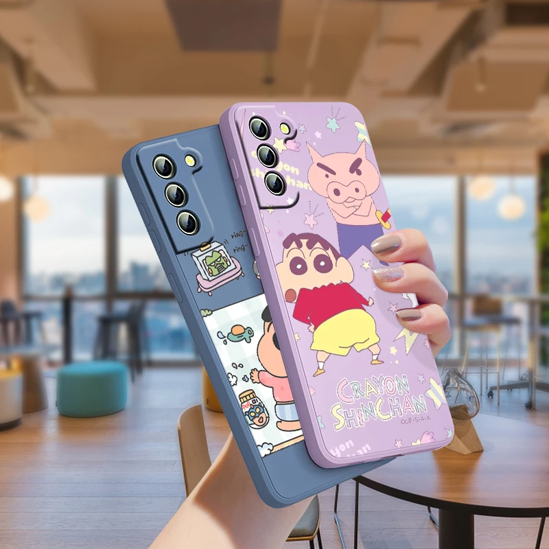 

Crayon Shin-chan Cartoon For Samsung Galaxy S21 S22 Pro S20 FE S10 Note 20 10 Plus Lite Ultra Liquid Silicone Rope Phone Case
