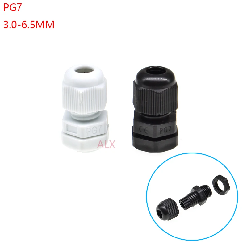 

10 шт. IP68 PG7 черный белый водонепроницаемый нейлоновый пластиковый соединитель кабельной втулки для провода 3,0-6,5 мм