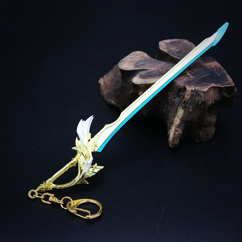 

Ударопрочное оружие для игры Genshin, аниме охватывающее 17 см меч ветра и орла ручной работы, модель оружия из цинкового сплава, Декоративные Коллекционные игрушки