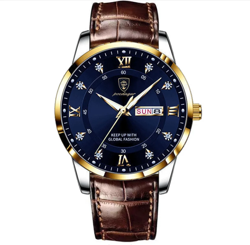 Waterproof luminous double calendar men's watch ultra-thin quartz watch
