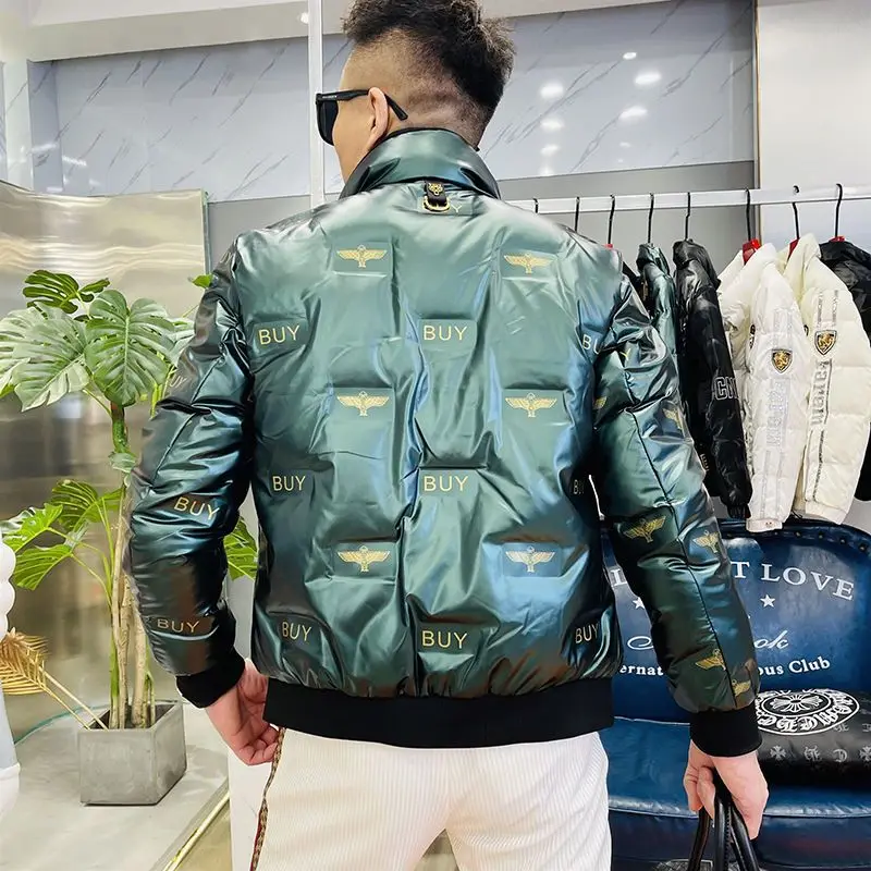 European Station New Winter Casual Down Jacket European Men's RC Leather Label Leopard Head High-end White Duck Down Men Jacket