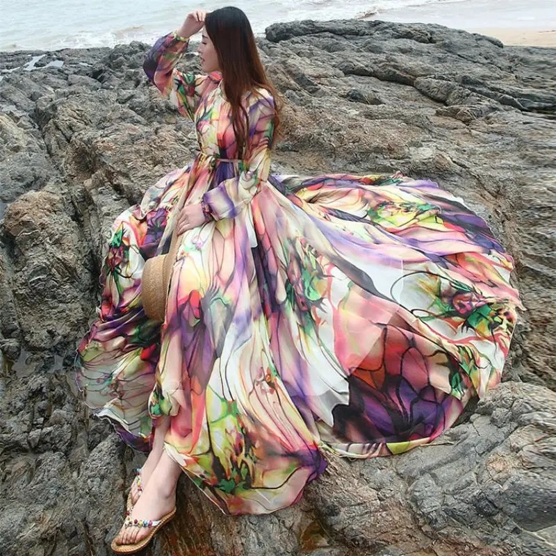 Summer Beach Holiday Travel Maxi Dress Bohemian Maternity Photo Shoot alabiya Fashion Muslim Loose Chiffon Long Dress Seaside