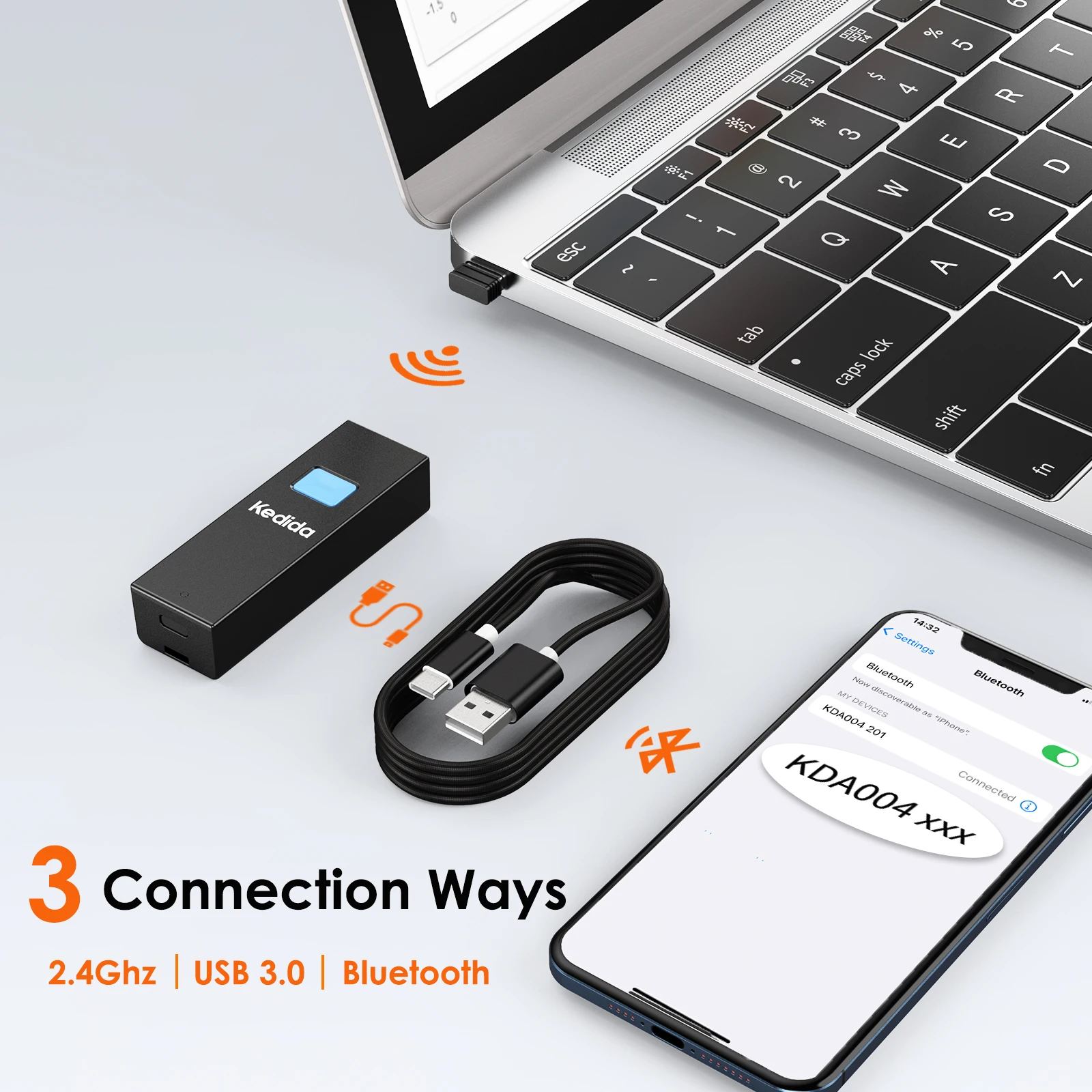 Беспроводной 2D мини сканер штрих-кода 3-в-1 USB проводной 2 4G беспроводной Bluetooth