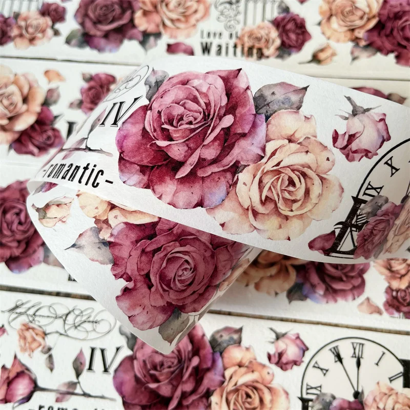 

1roll 6cmX6M Vintage Rose Washi PET Tapes Large Flower Scrapbooking Adhesive Sticker Card Making Decorative Masking Tape