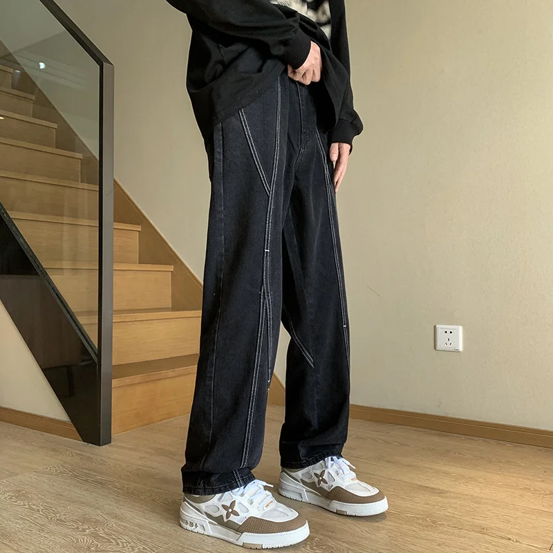 Baggy Black Jeans Men Fashion Retro Harajuku Straight Jeans Men Streetwear Hip-hop Loose Denim Pants Mens Trousers S-3XL