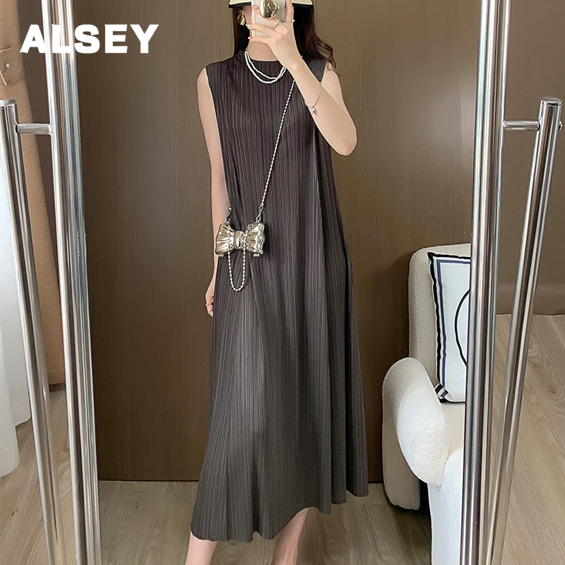 Плиссированное женское платье ALSEY Miyake Y2K без рукавов свободное тонкое