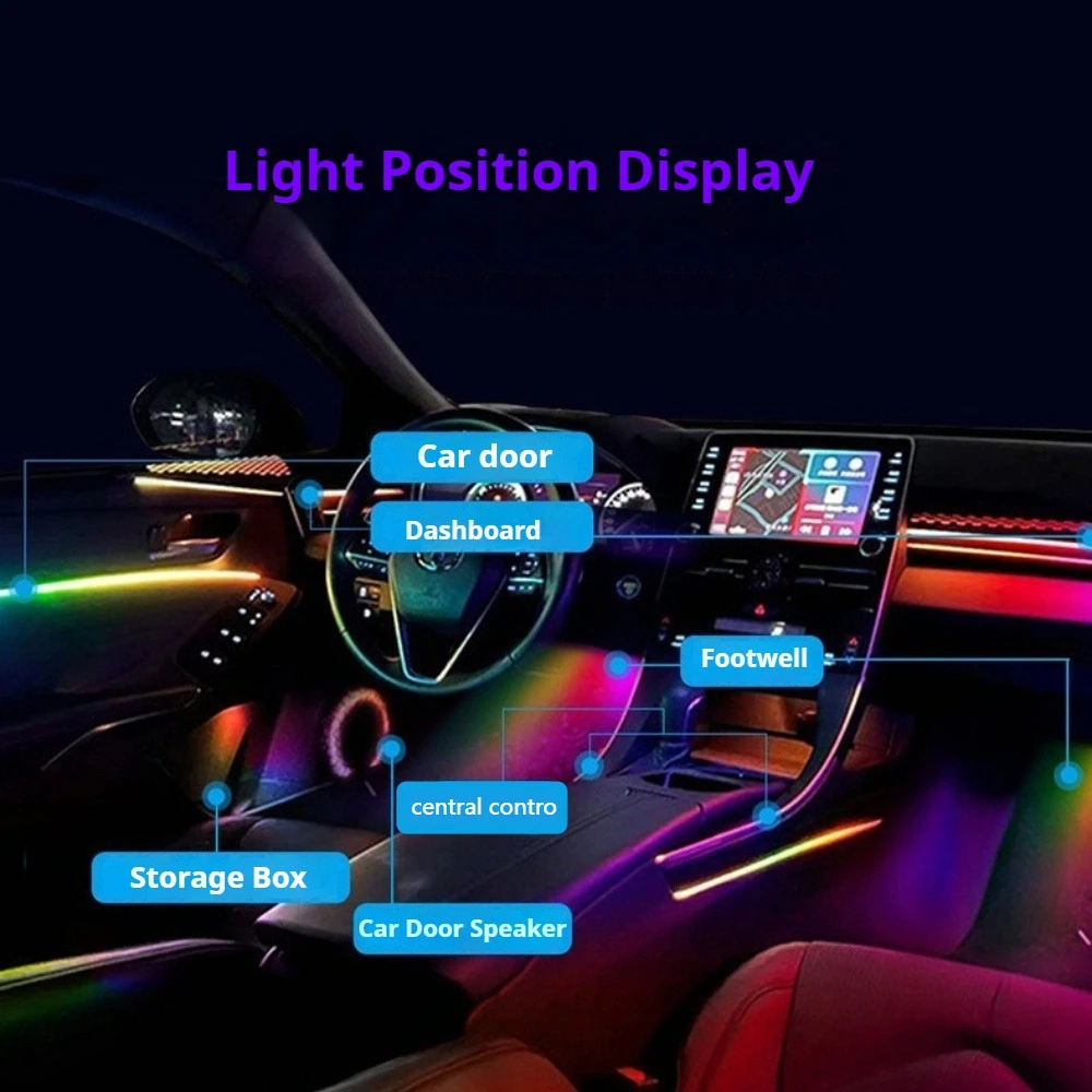 Фото Светодиодная подсветка салона автомобиля, скрытая, 256 цветов, RGB, 12В, для ног, для бардачка, с управлением через приложение и пультом ДУ №5