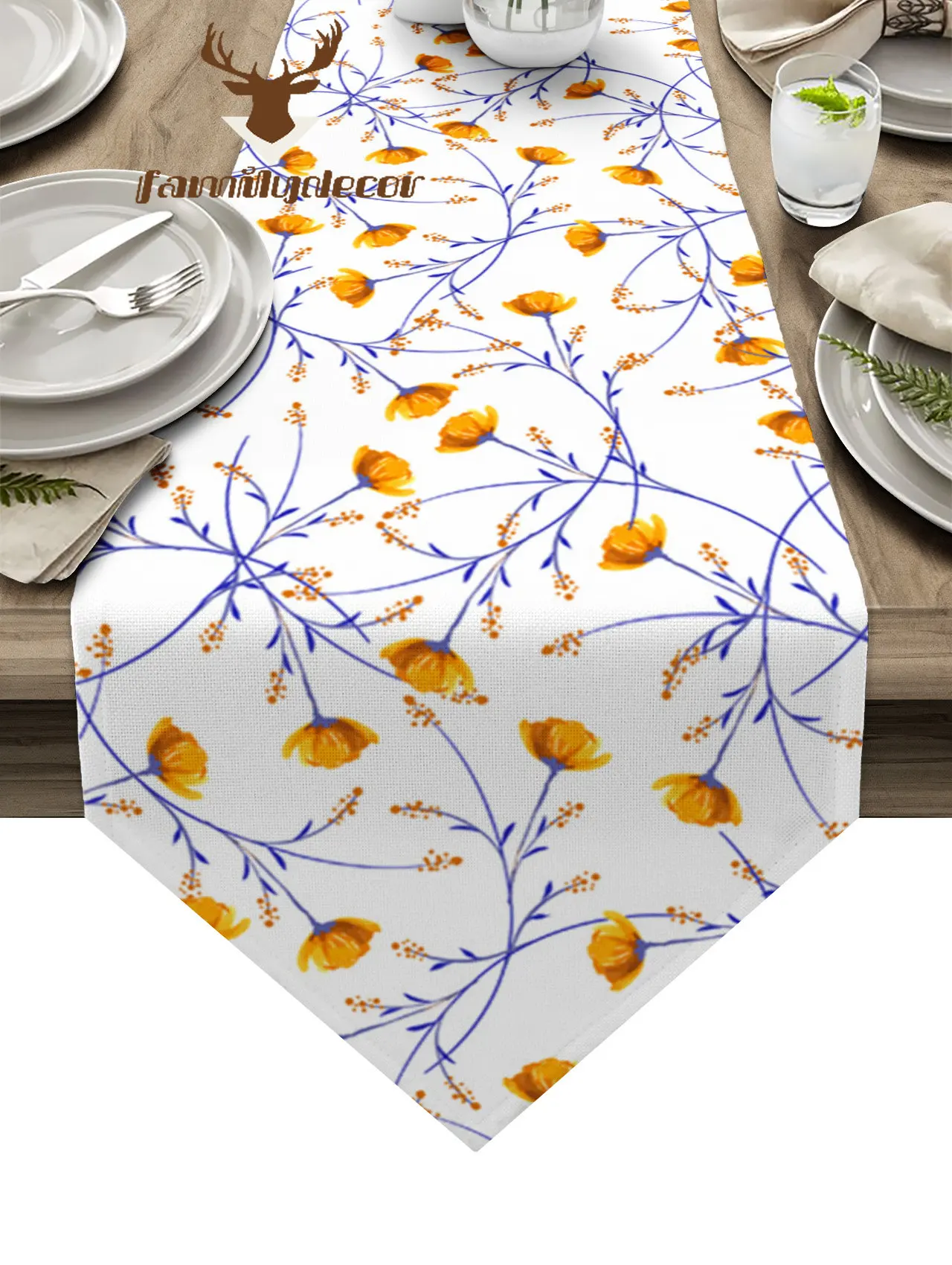 

Винтажная Осенняя настольная дорожка с цветами, растениями, листьями, Деревенское свадебное украшение, скатерть для дома, отеля вечерние, кухни, обеденного стола, коврики