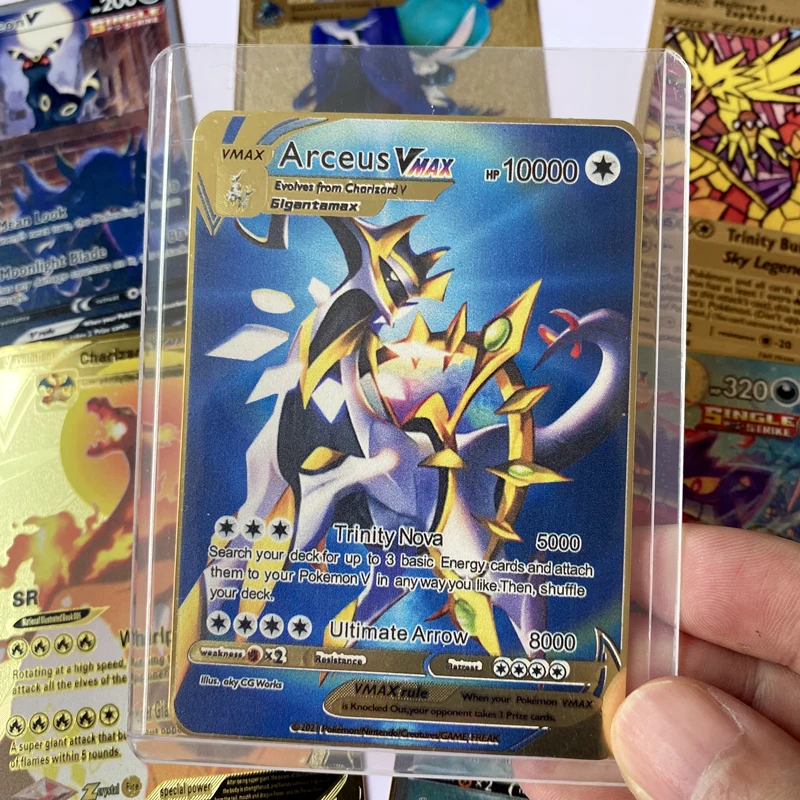 Английские металлические карты Pokemon 10000 HP Arceus Vmax Lugia Charizard Rayquaza Giratina V Game