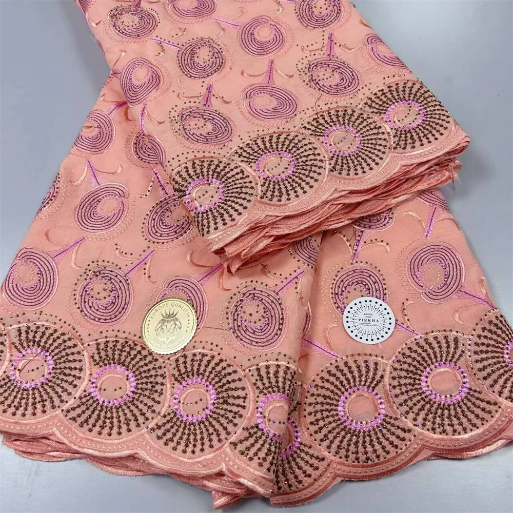 2024 Новая африканская французская швейцарская кружевная ткань с камнями