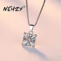 nehzy silver plating womens fashion new jewelry high quality crystal zircon square retro simple pendant necklace long 45cm