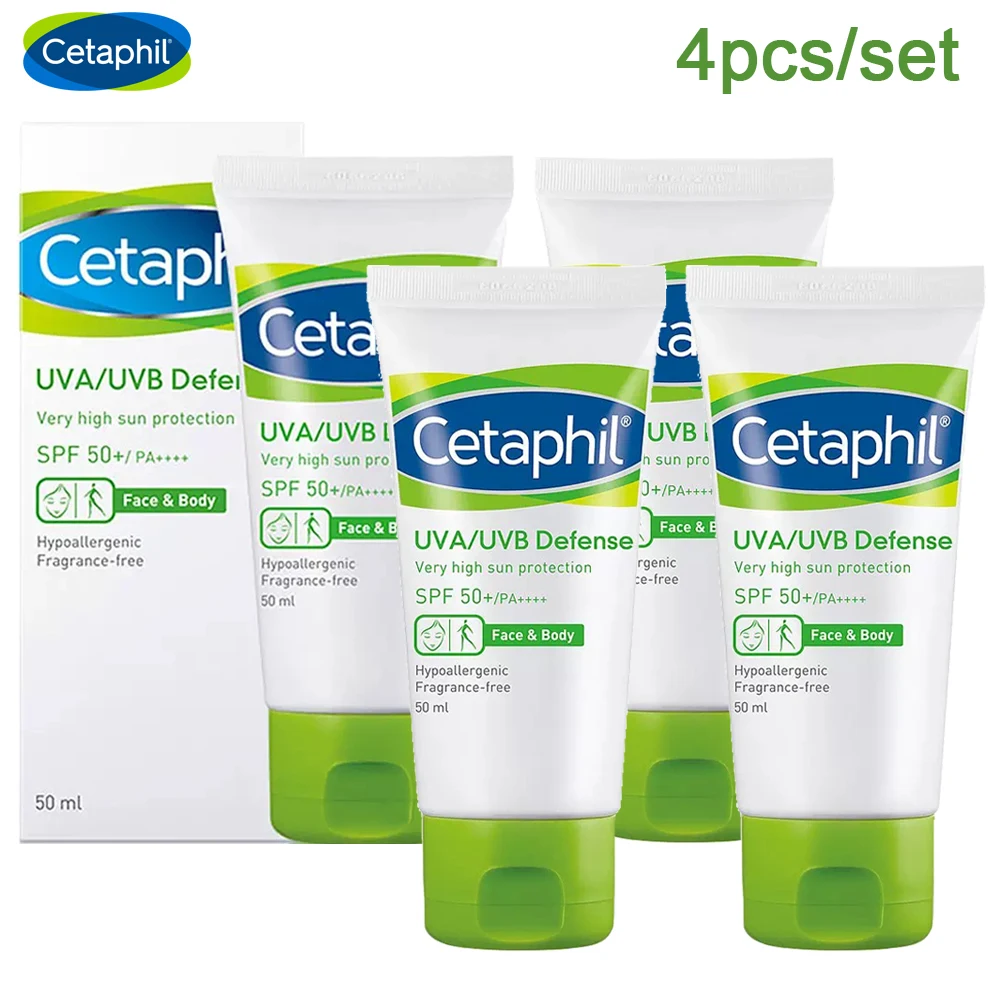 

4PCS Cetaphil Sunscreen UVA/UVB Defense Very High Sun Protection SPF 50+/PA++++ Sunscreen For Sensitive Face & Body Cream 50ml