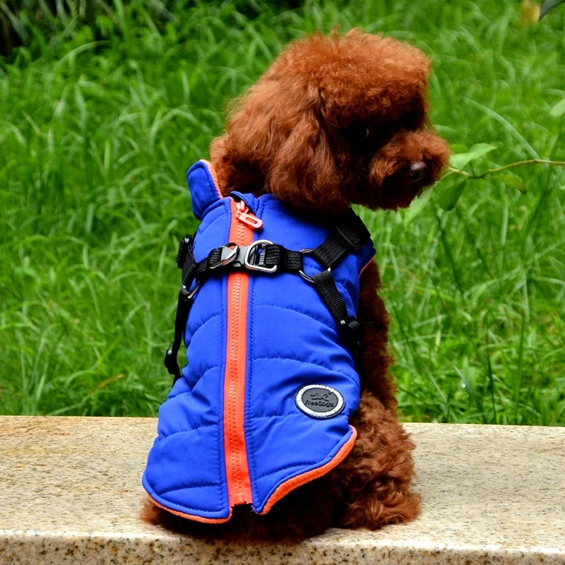 

Winter Dog Coat Fleece Jacket Dog Coat with Harness Windproof Coat Zipper Puppy Coat Small Dog Clothes with Reflective Harness