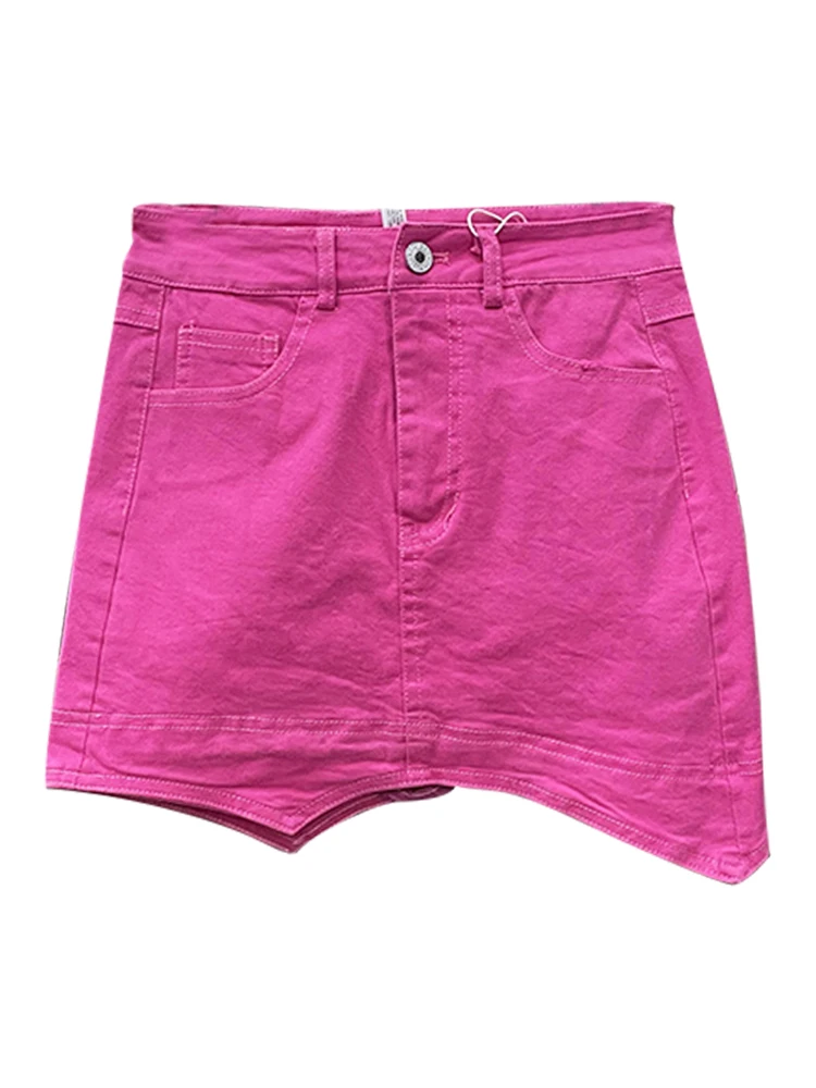 

Женские джинсовые юбки с завышенной талией, нестандартные джинсовые юбки розово-красного цвета, женская джинсовая юбка