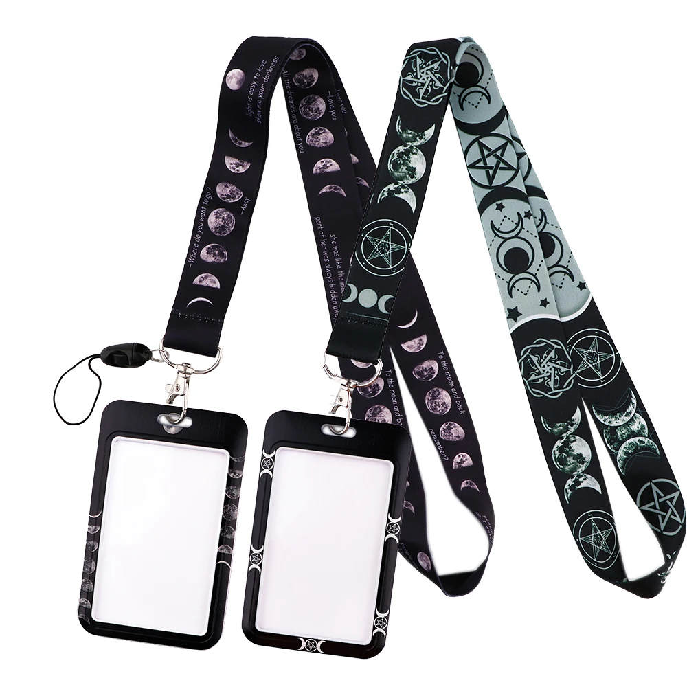 

YL1282 Triple Moon Goddess Wicca Pentagram Magic Amulet Keychain Ribbon Lanyards for Keys ID Card Straps Hanging Badge Holder