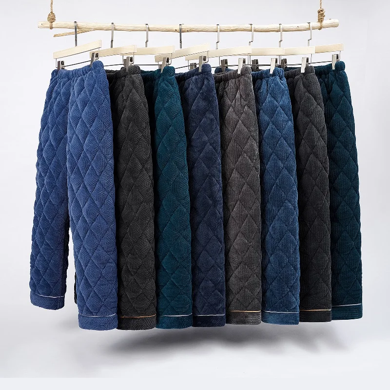 Трехслойная стеганая Фланелевая пижама штаны для сна зимние мужские Пижамные