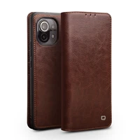 qialino fashion genuine leather phone cover for xiaomi 11 10 pro ultra pure handmade flip case with card slots bracket function