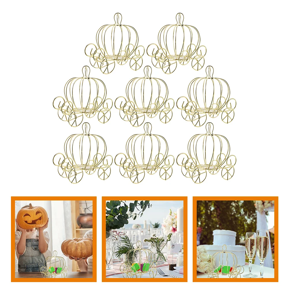 

8 Pcs Pumpkin Cart Adornment Candy Container Wedding Party Gift Ornaments Carriage Metal Decor Banquet