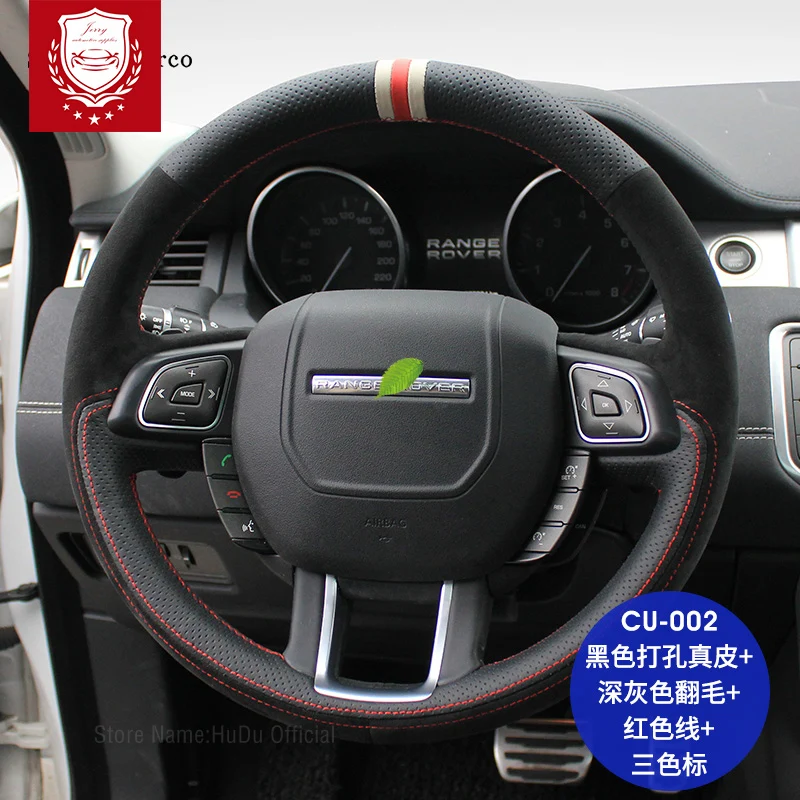 

DIY Car Steering Wheel Cover For Land Rover Range Rover Evoque Freelande 2 Defender Discovery 5 4 Black Alcantara Suede Interior