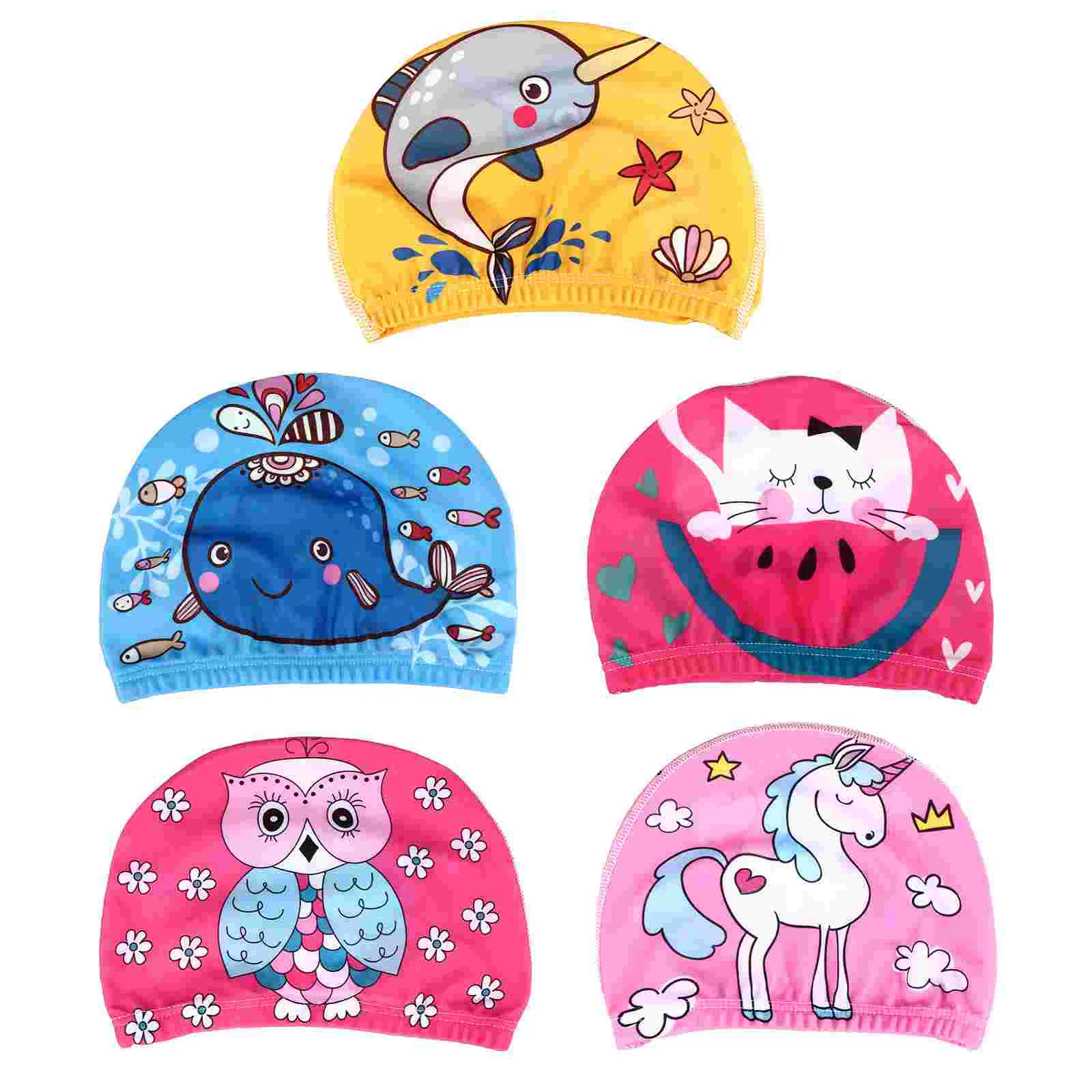 

5PCS Summer Rubber Swimming Hat Child Cartoon Animals Pattern Swim Cap Bathing Cap Kids Swim Cap Hat