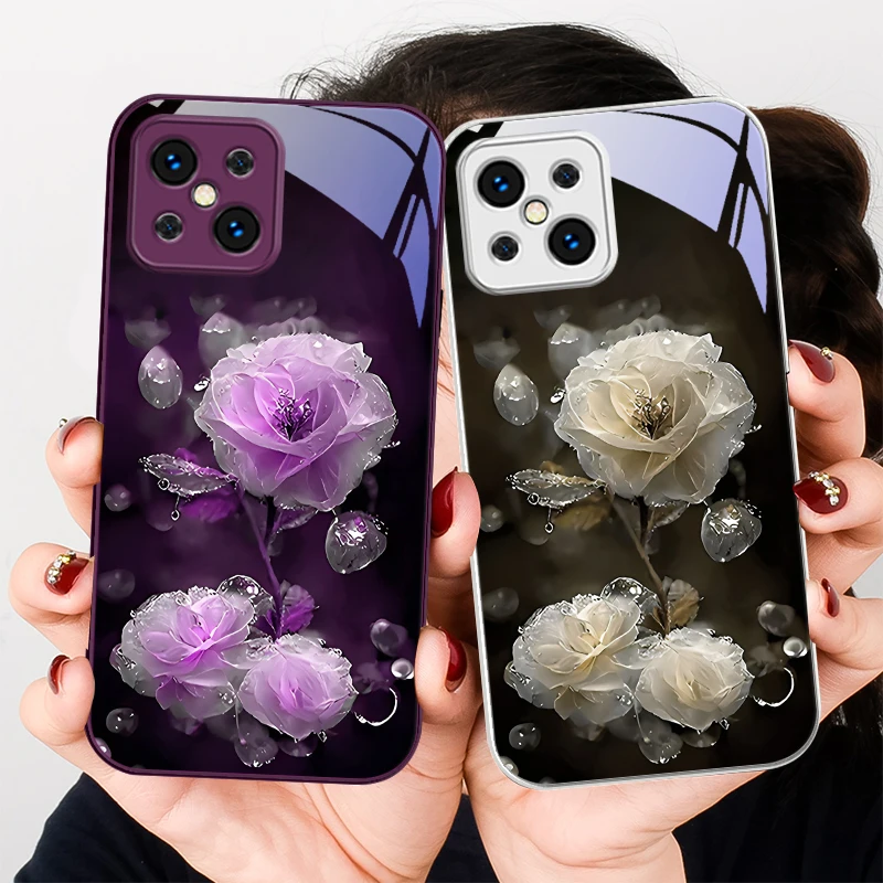 Moisturizing Pink Flower For Find X5 X3 Lite Reno 6 4Z 5G OPPO A72 79 73 58 A54S OnePlus Nord N200 Tempered glass phone case