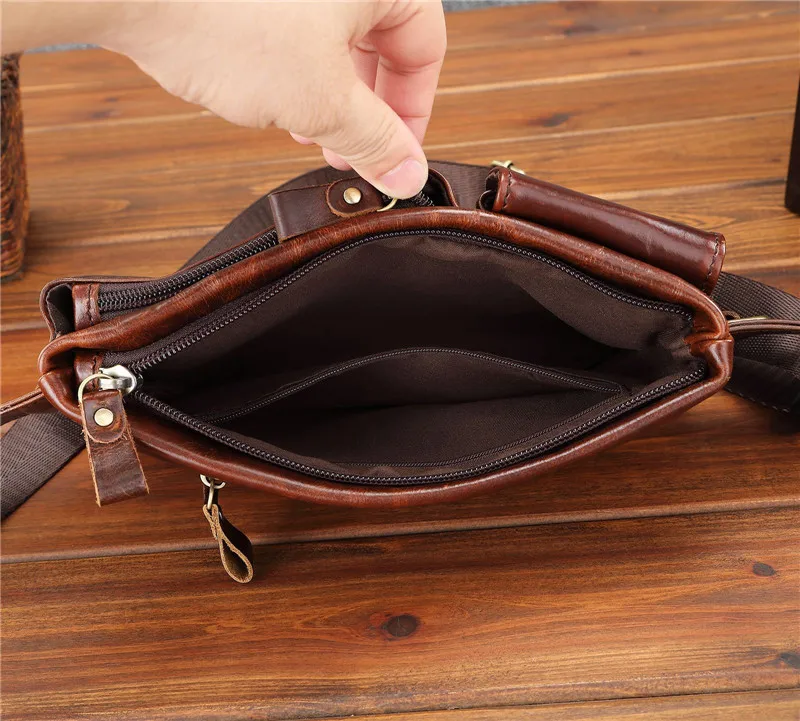Fashion leisure Teenager natural real leather multifunctional waist bag outdoor daily desig sports lightweight chest bag for men