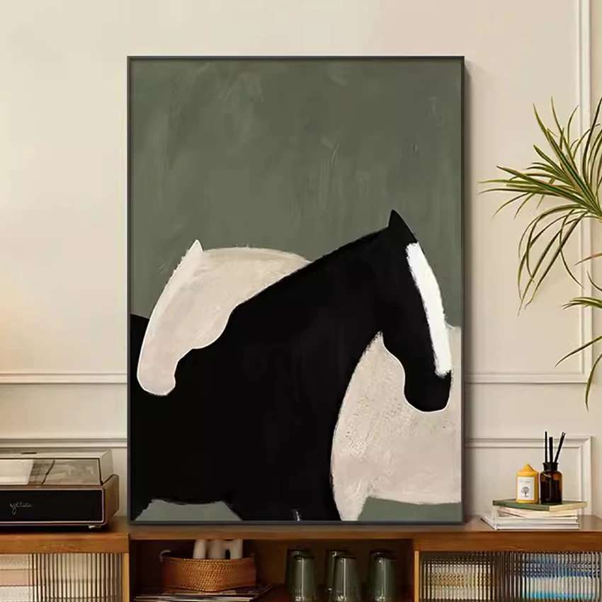 

Черно-белая абстрактная картина лошади маслом