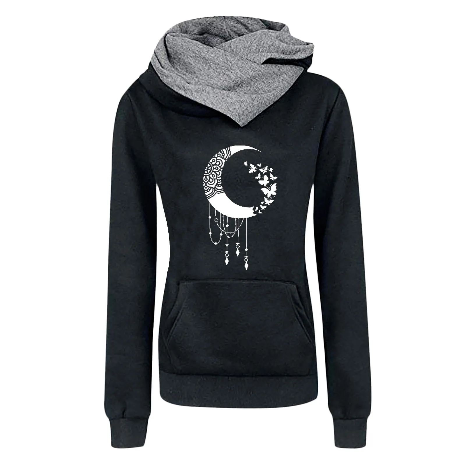 

Women's Fashion Sweatshirts Earring Print Long-sleeved Cowl Neck Side Slit Pockets Hoodie Womens Athletic Hoodies Pullover